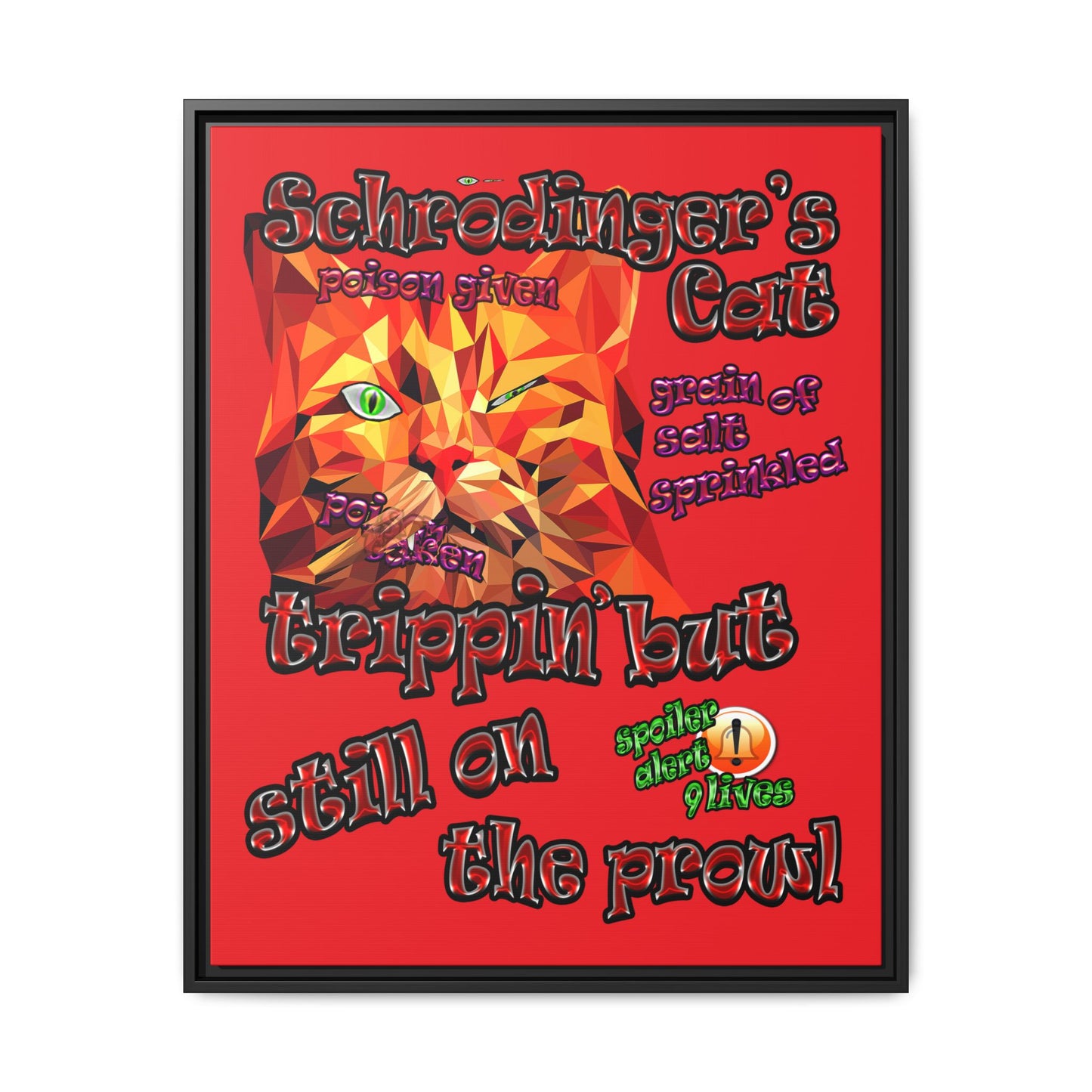 schrodinger's cat - framed canvas art (red)