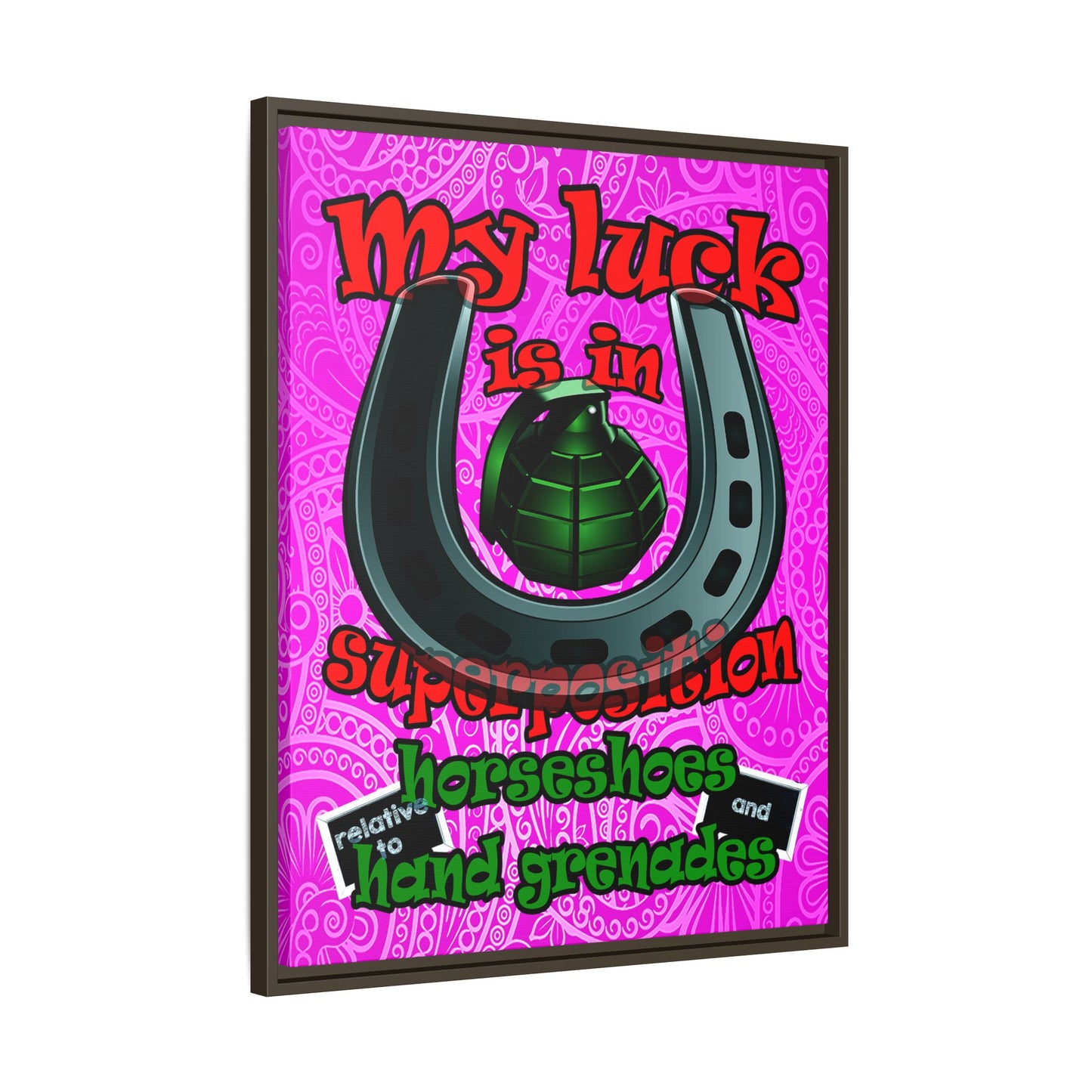 my luck - framed canvas art (pink swirl)