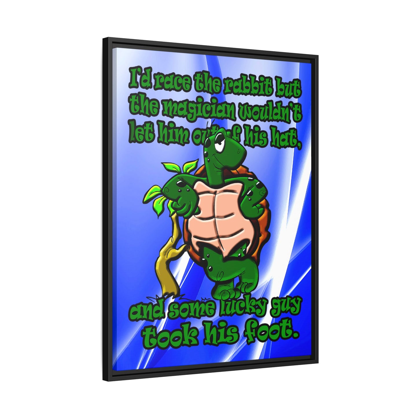 turtle race - framed canvas art (blue-white wave)