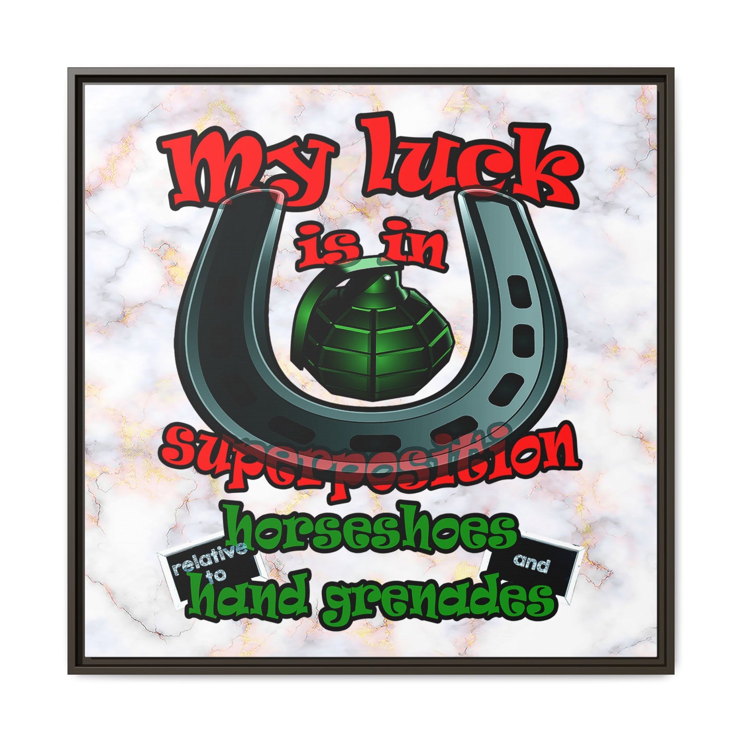 my luck - framed canvas art (white marble)