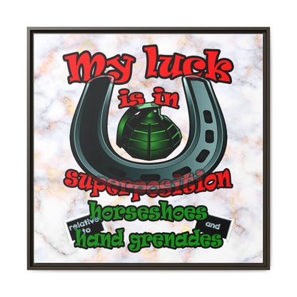 my luck - framed canvas art (white marble)