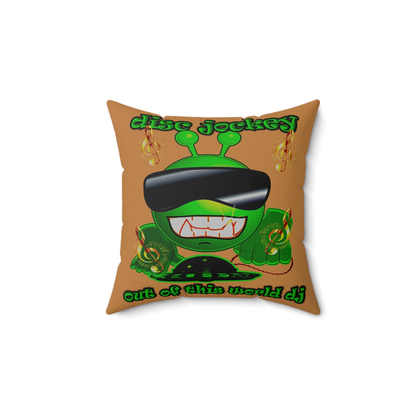 disc jockey - Spun Polyester Square Pillow - (light brown)