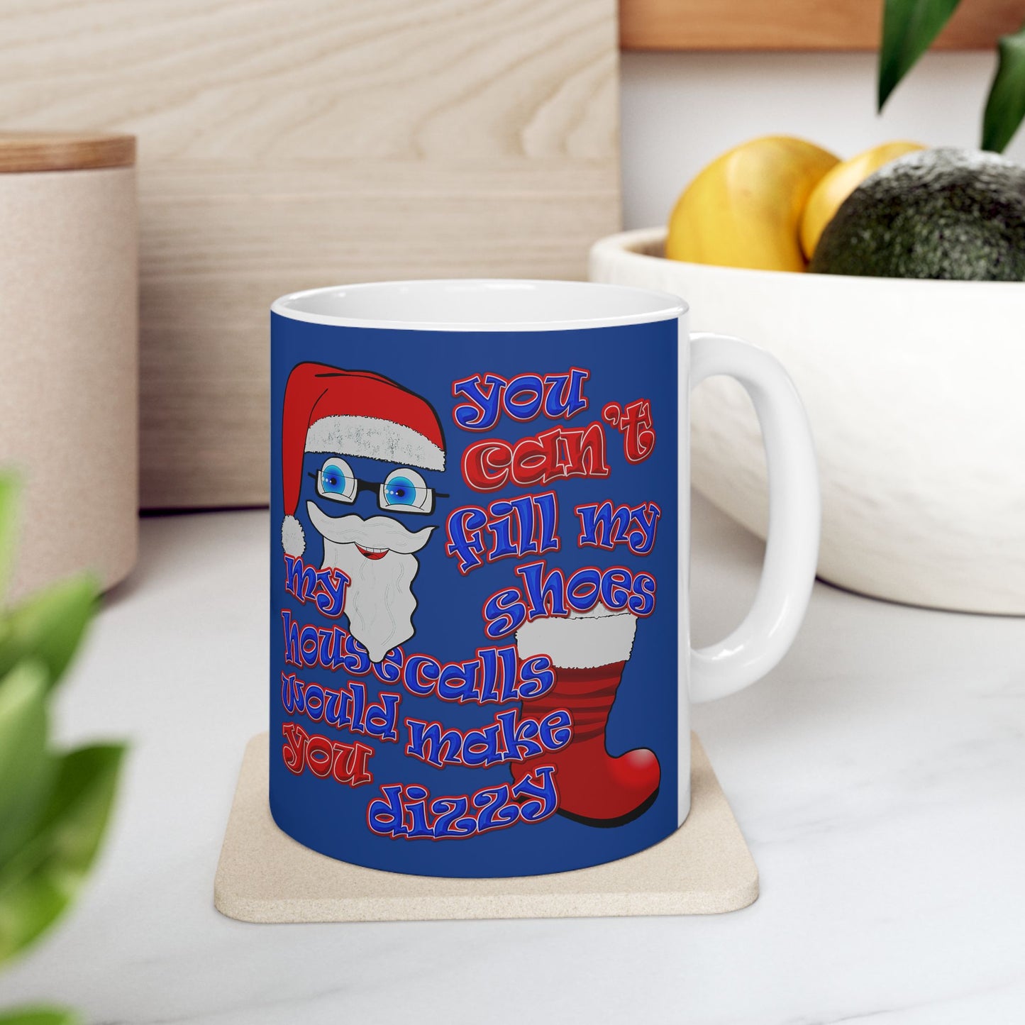 santa's shoes - White Mug (dark blue)