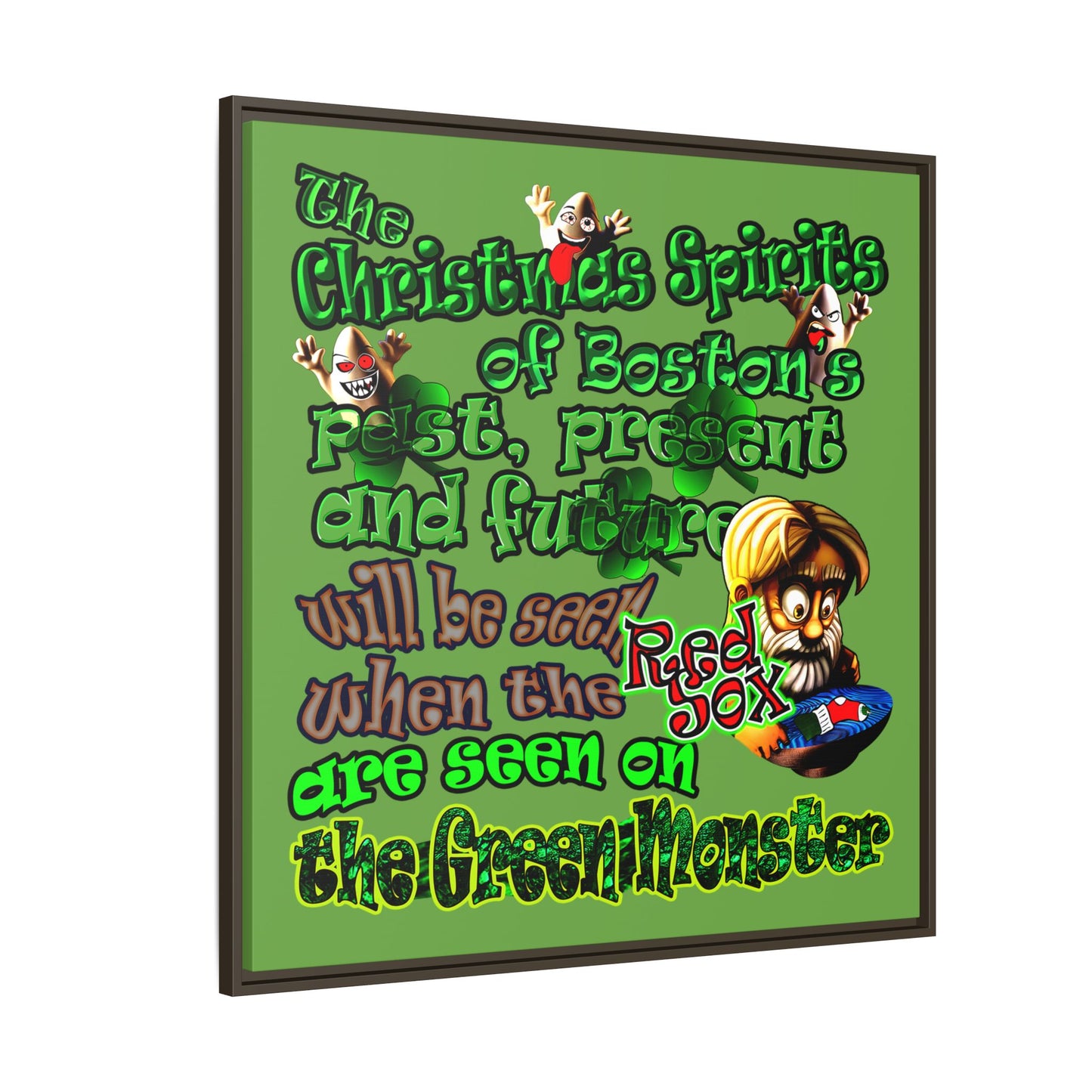 christmas spirits of boston - framed canvas art (green)