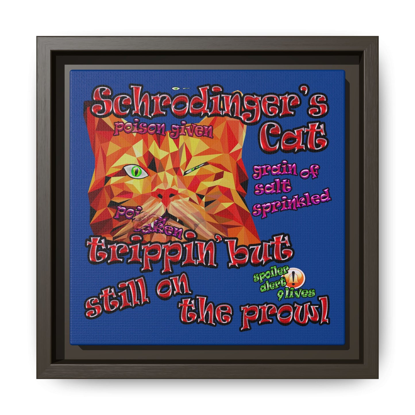 schrodinger's cat - framed canvas art (dark blue)