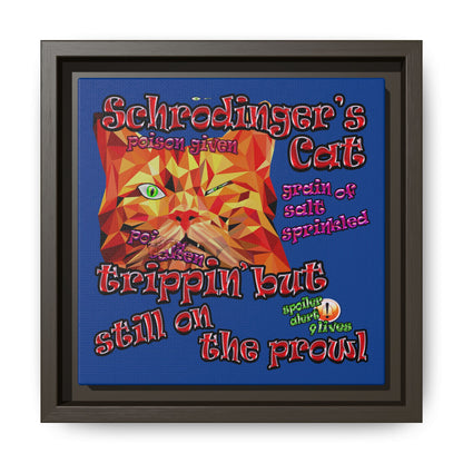 schrodinger's cat - framed canvas art (dark blue)