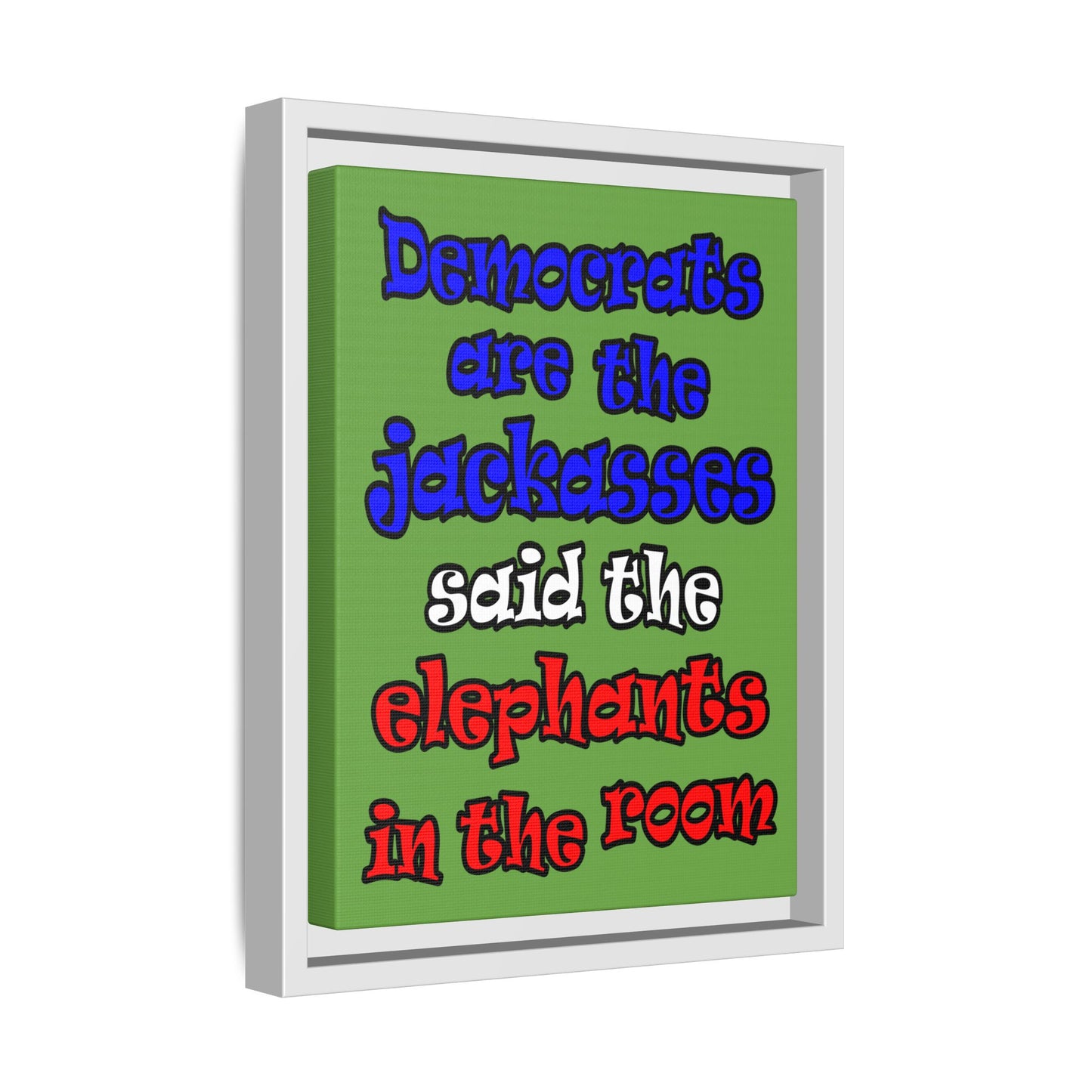 donkeys and elephants - framed canvas art (green)