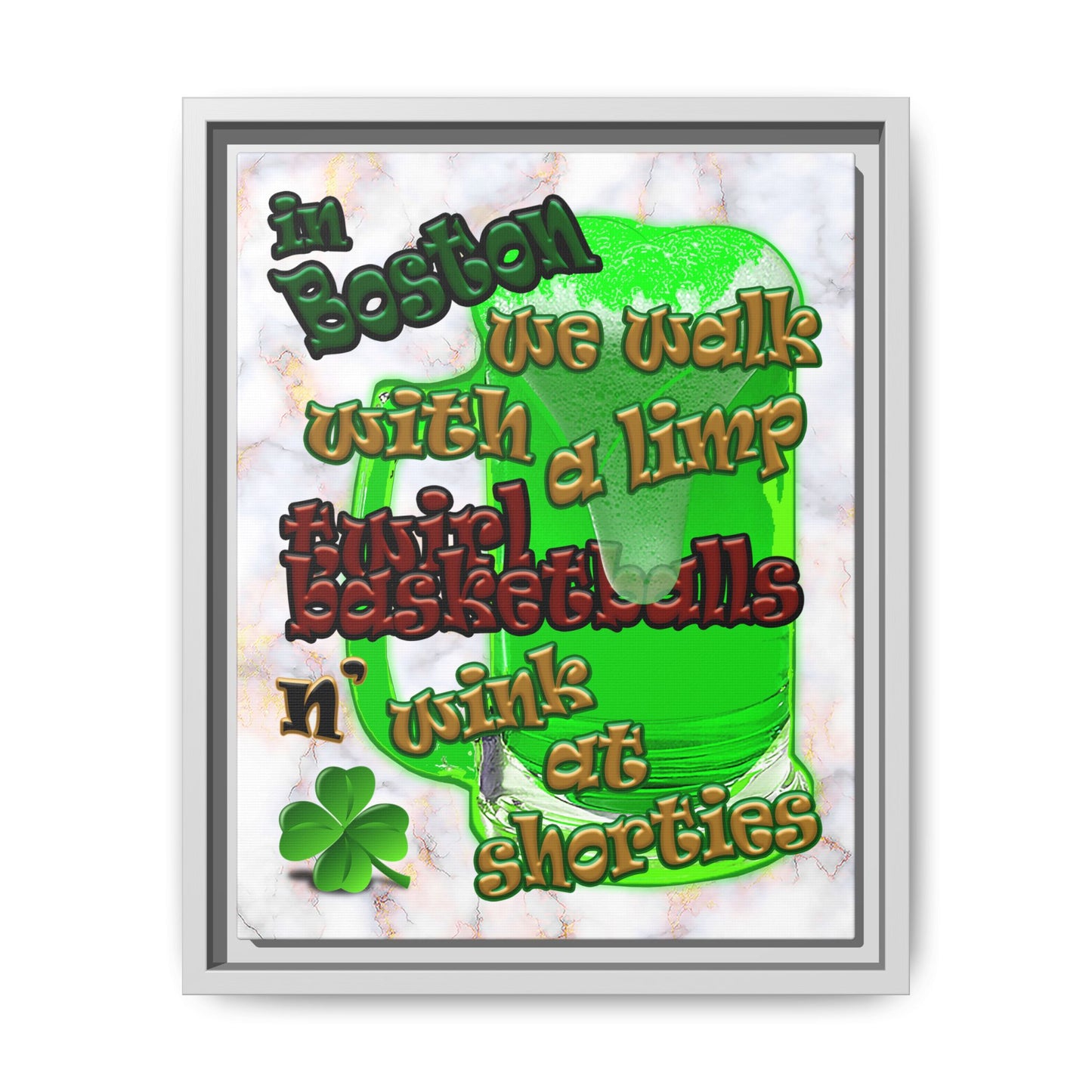 celtics logo - framed canvas art (white marble)