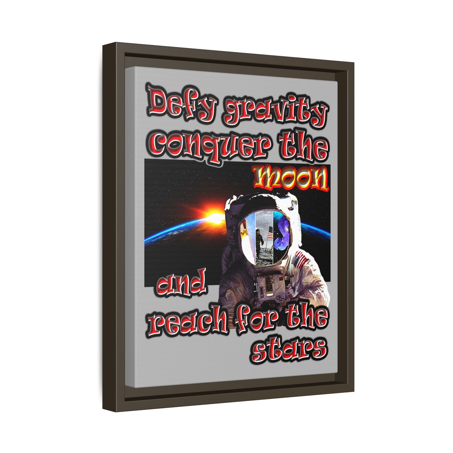 defy conquer reach - framed canvas art (light grey)