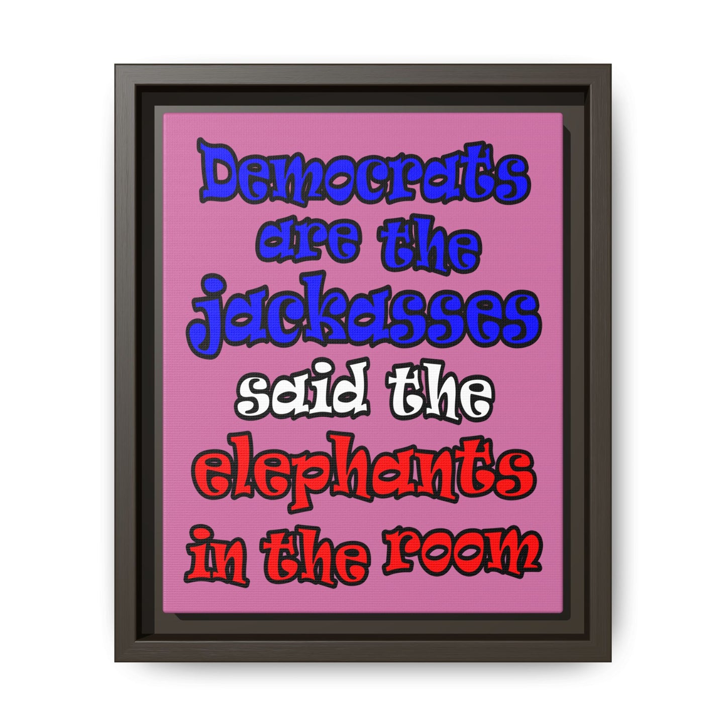 donkeys and elephants - framed canvas art (light pink)