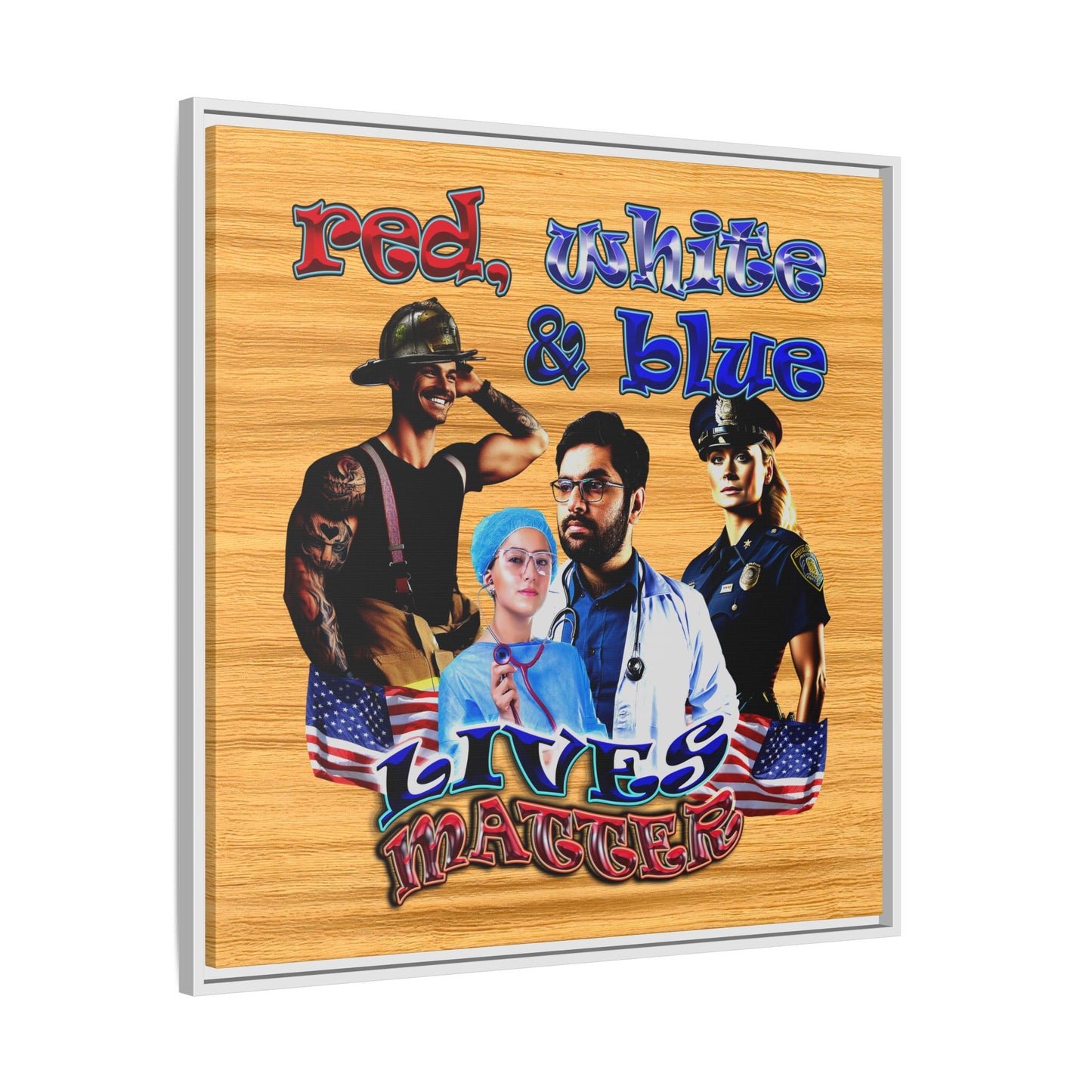 rw&b lives matter - framed canvas art (butterscotch wood finish)