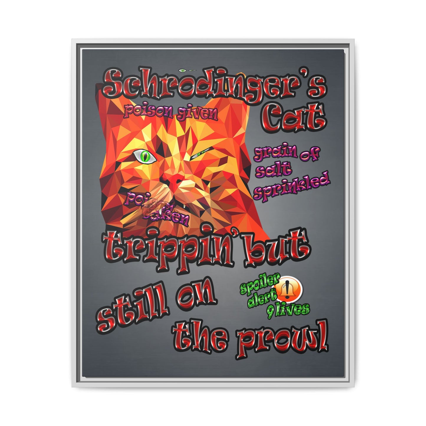 schrodinger's cat - framed canvas art (grey-light grey)