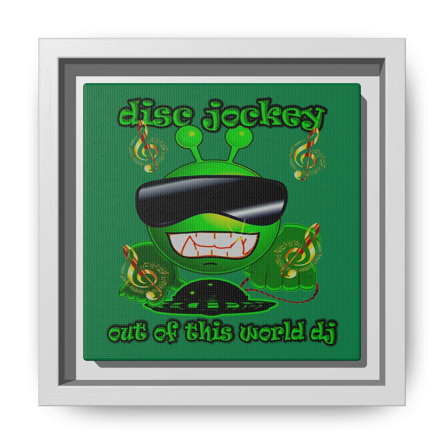 disc jockey - framed canvas art (dark green)