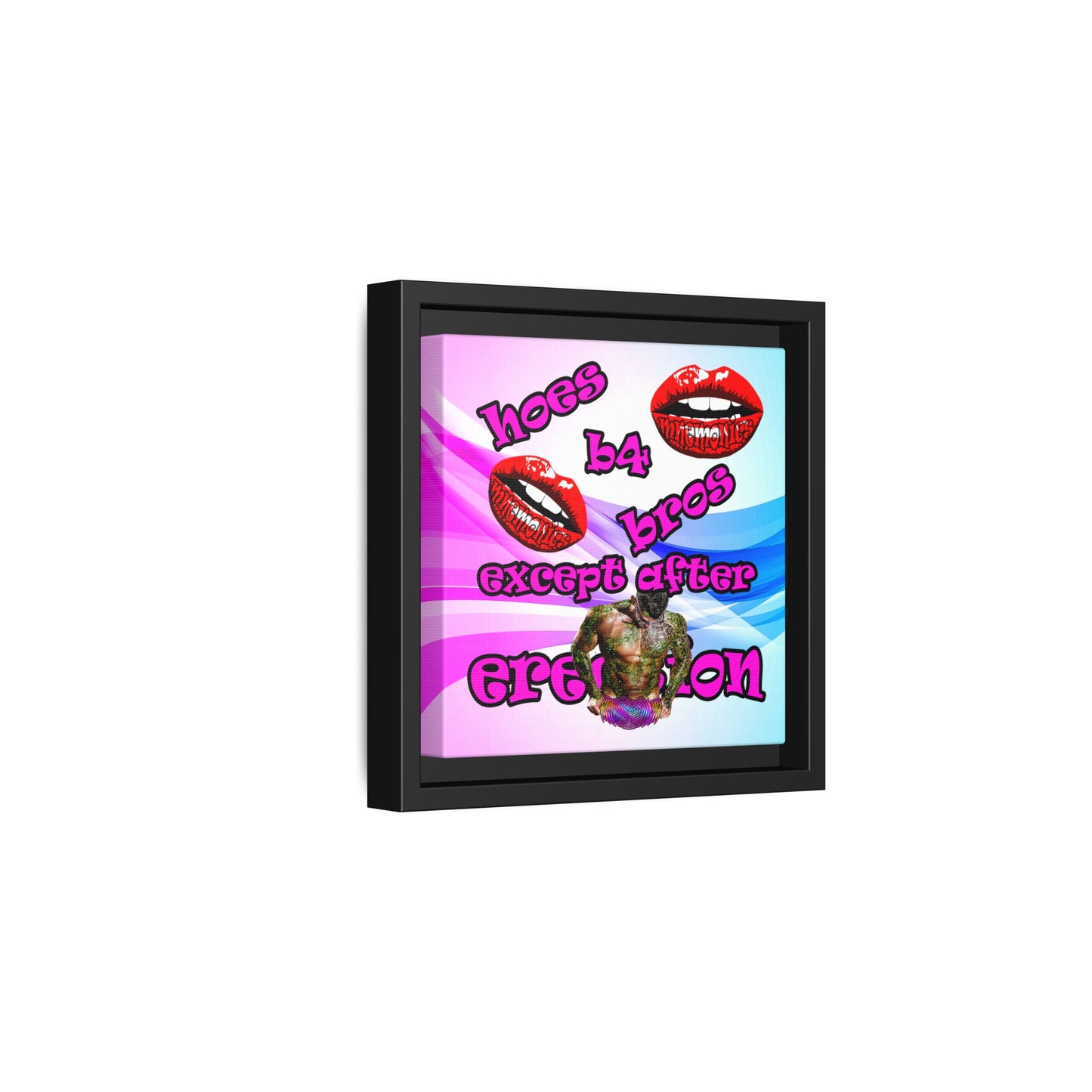 hoes b4 bros - framed canvas art (light blue-pink wave)