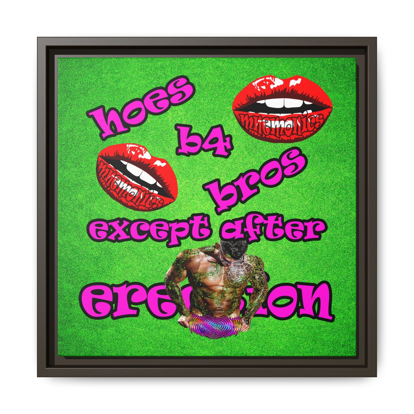 hoes b4 bros - framed canvas art (green turf)