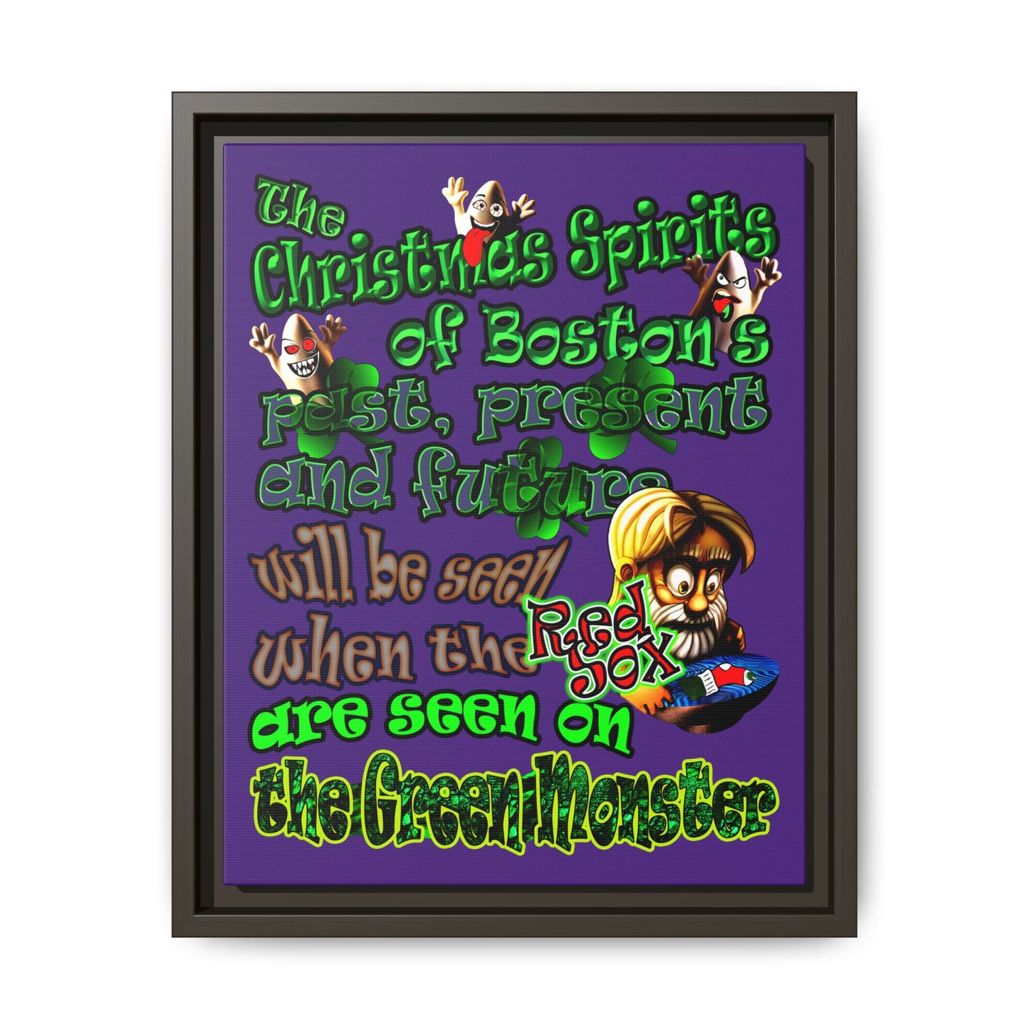 christmas spirits of boston - framed canvas art (purple)