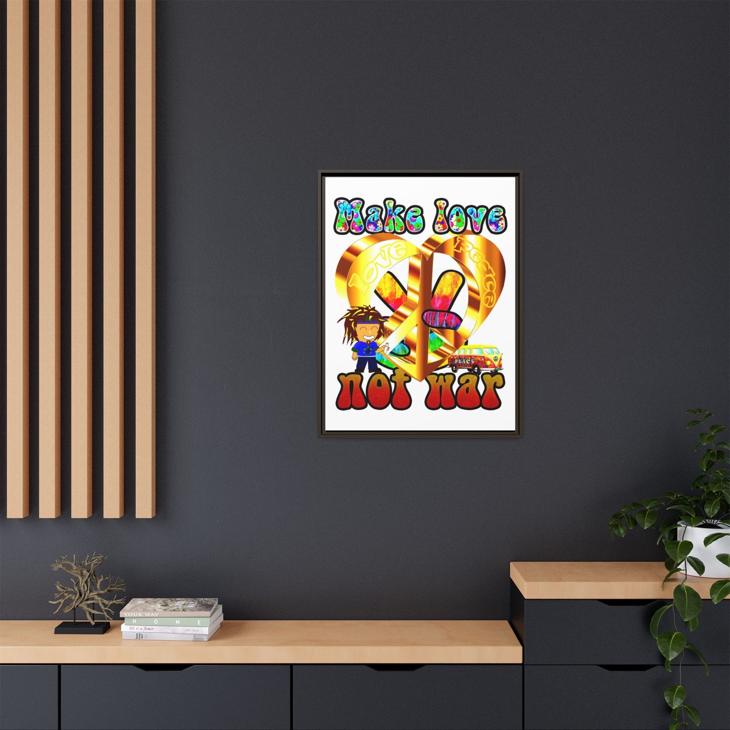 love peace - framed canvas art (white)