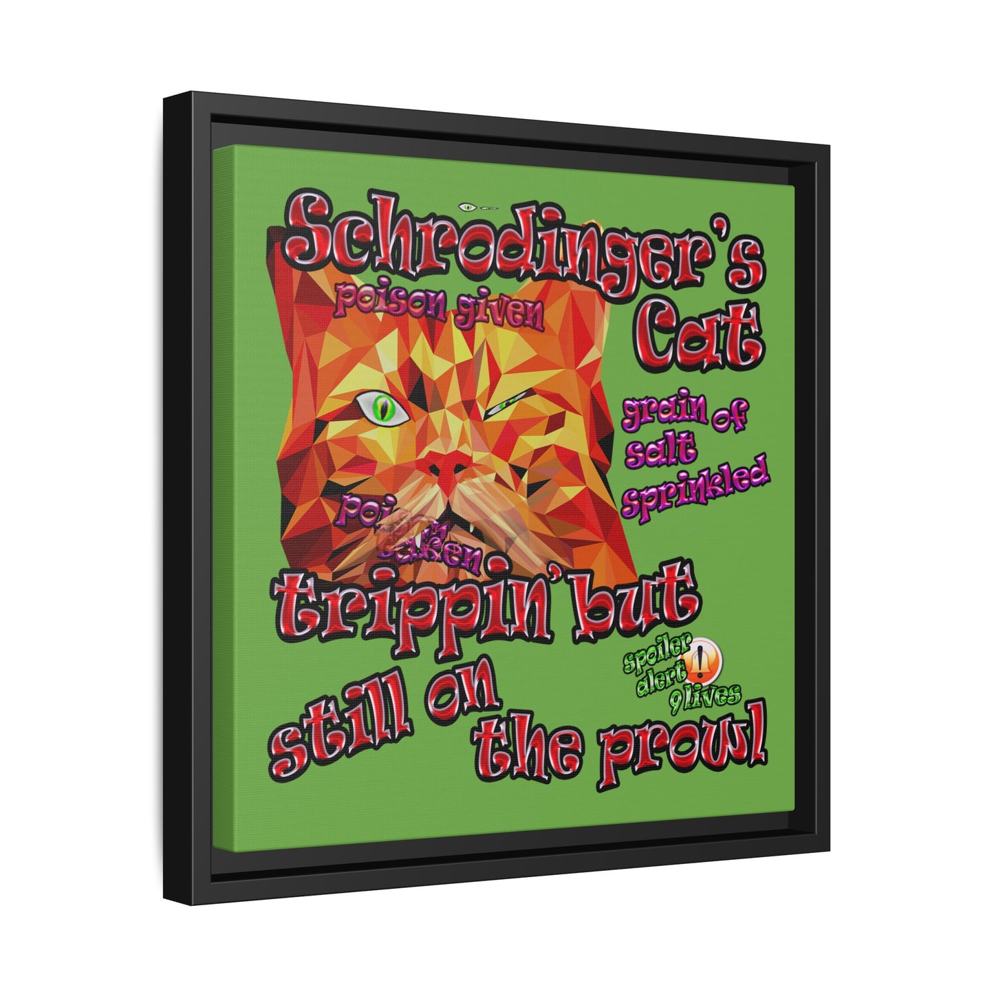 schrodinger's cat - framed canvas art (green)