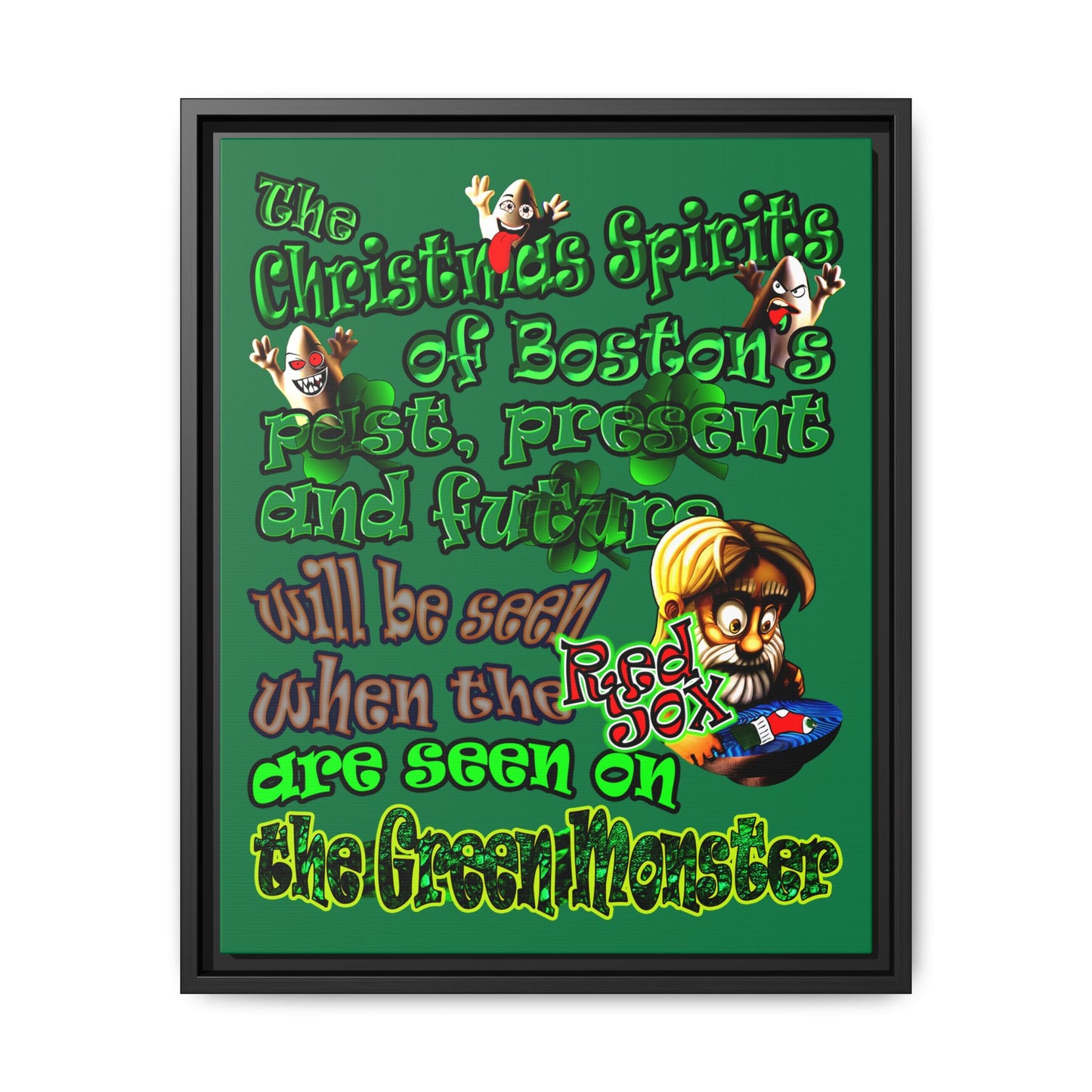 christmas spirits of boston - framed canvas art (dark green)