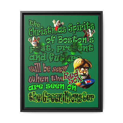 christmas spirits of boston - framed canvas art (dark green)