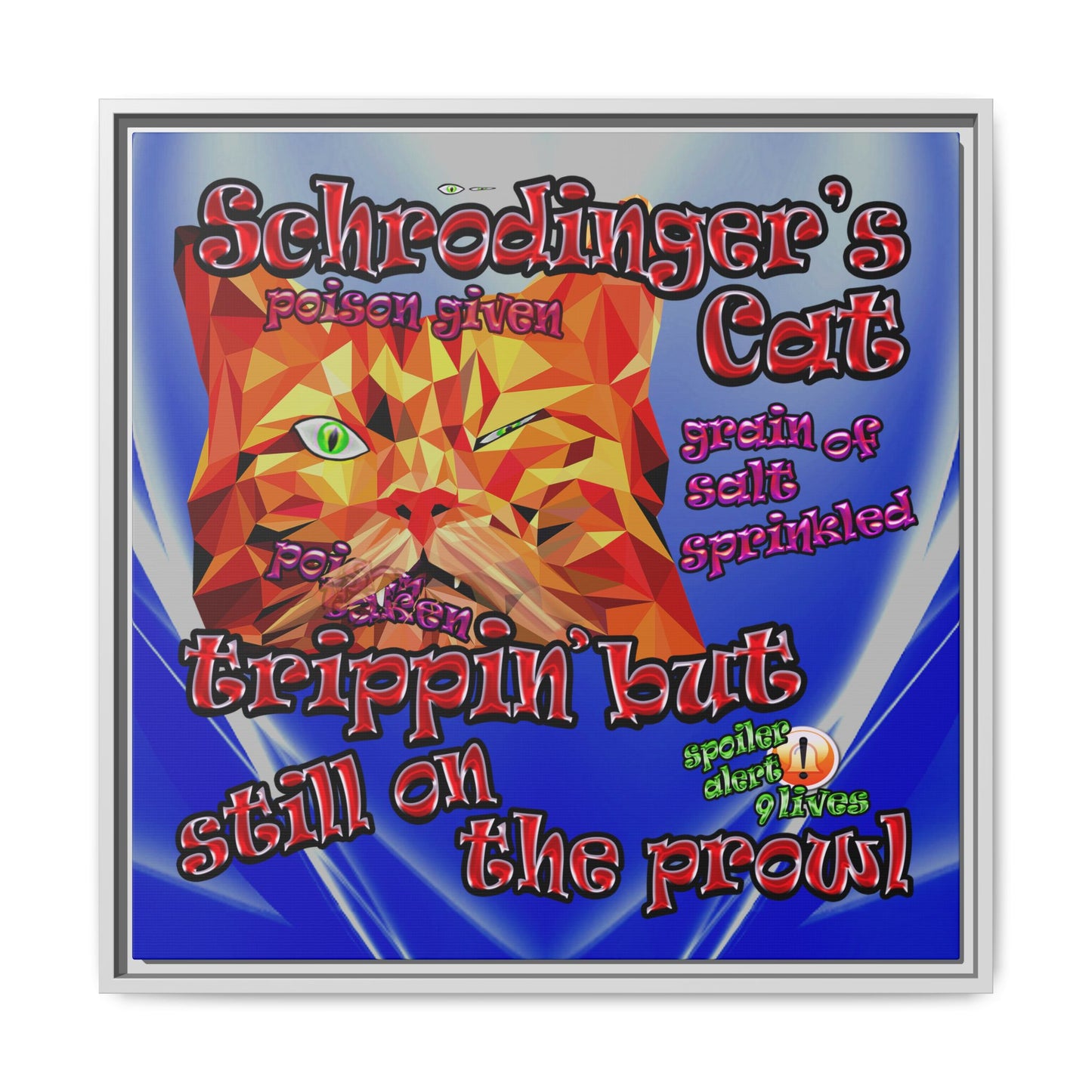 schrodinger's cat - framed canvas art (blue-white wave)
