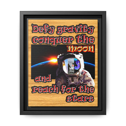 defy conquer reach - framed canvas art (butterscotch wood finish)