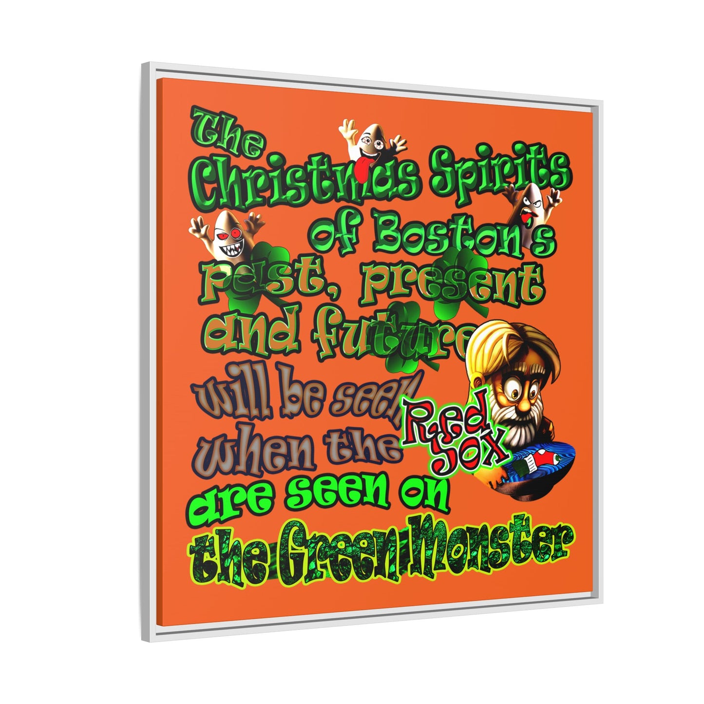 christmas spirits of boston - framed canvas art (orange)