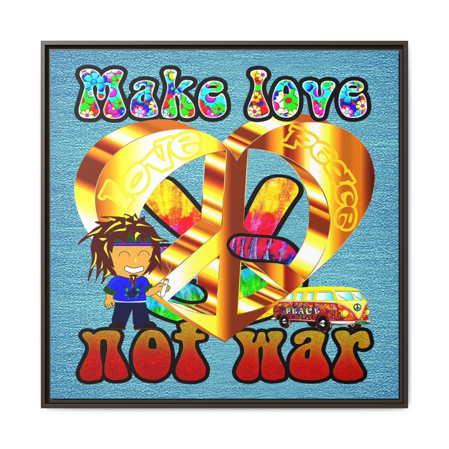 love peace - framed canvas art (faded blue)
