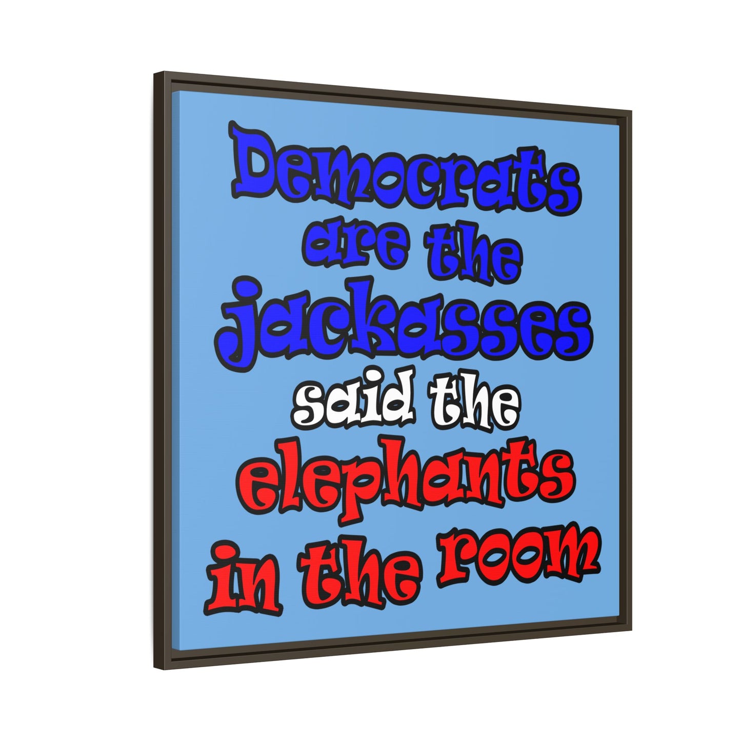 donkeys and elephants - framed canvas art (light blue)