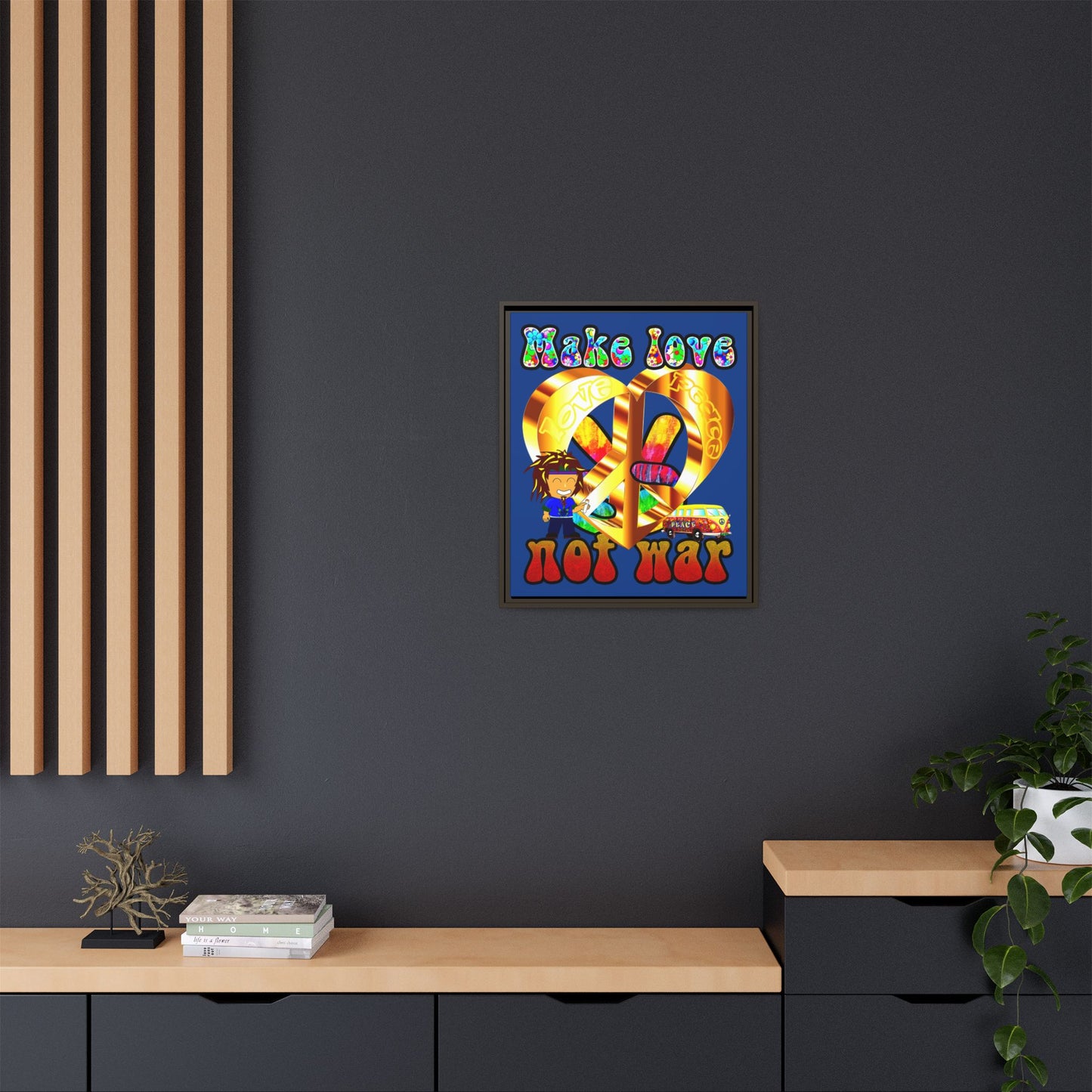 love peace - framed canvas art (dark blue)