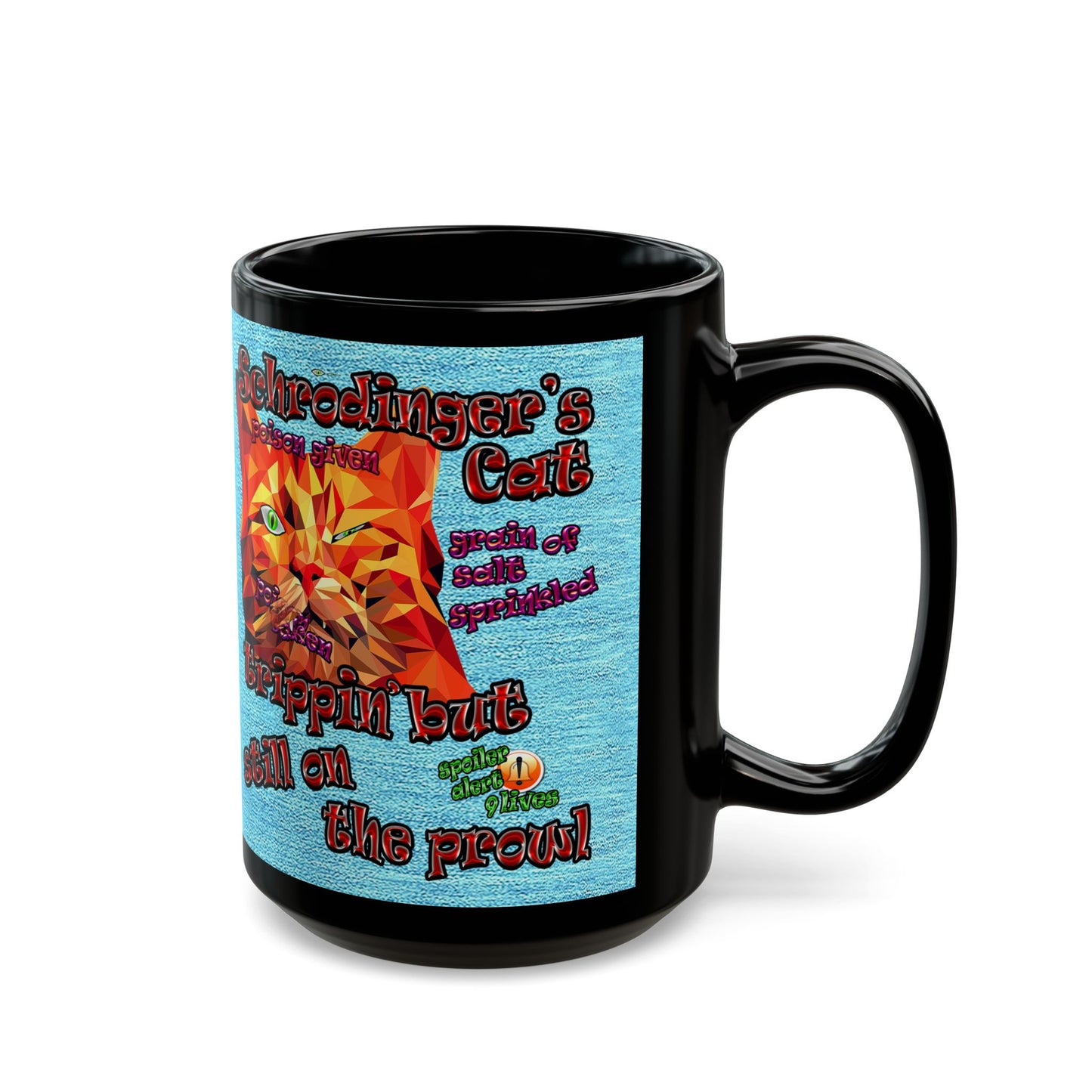 schrodinger's cat - Black Mug (faded blue)