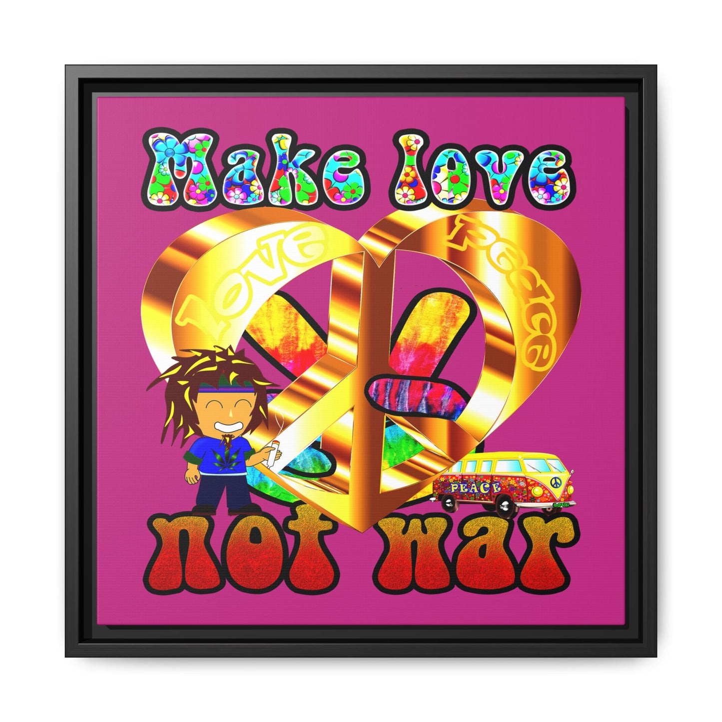 love peace - framed canvas art (pink)
