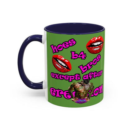 hoes b4 bros - Accent Mug (green)