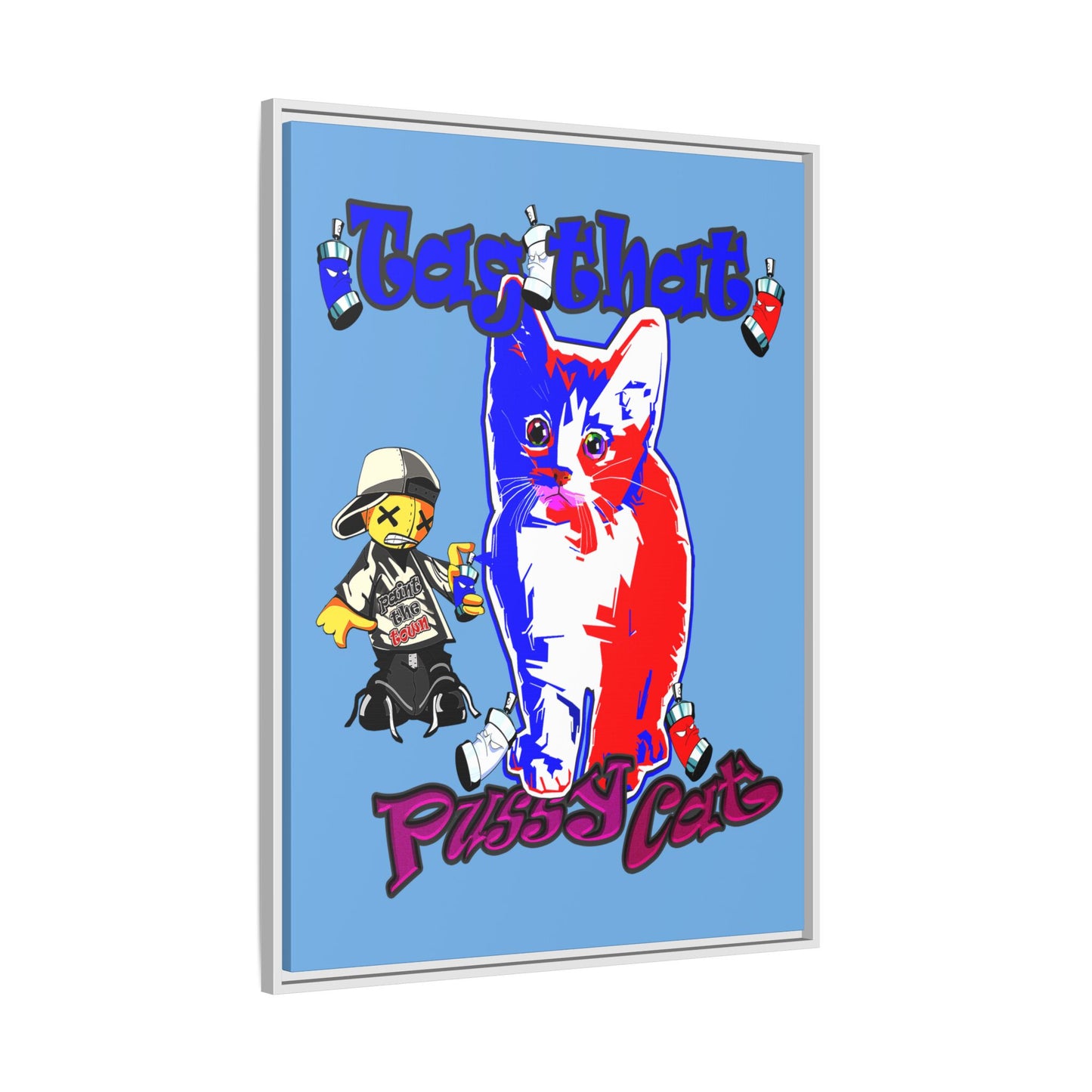 tag that - framed canvas art (light blue)