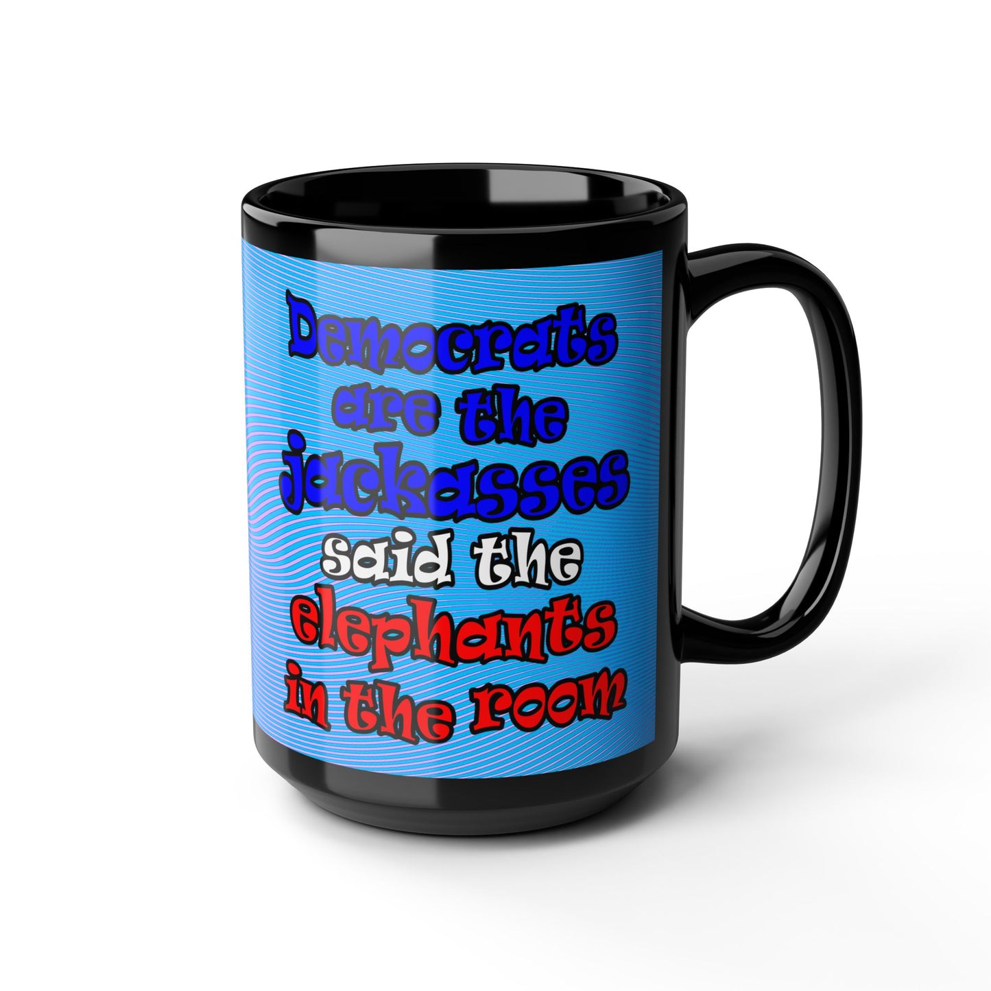 donkeys and elephants - Black Mug (light blue-purple wave)