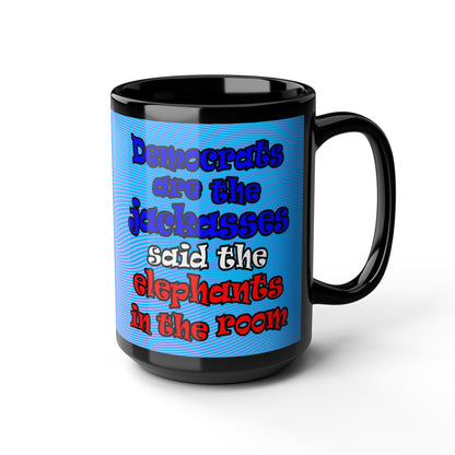 donkeys and elephants - Black Mug (light blue-purple wave)