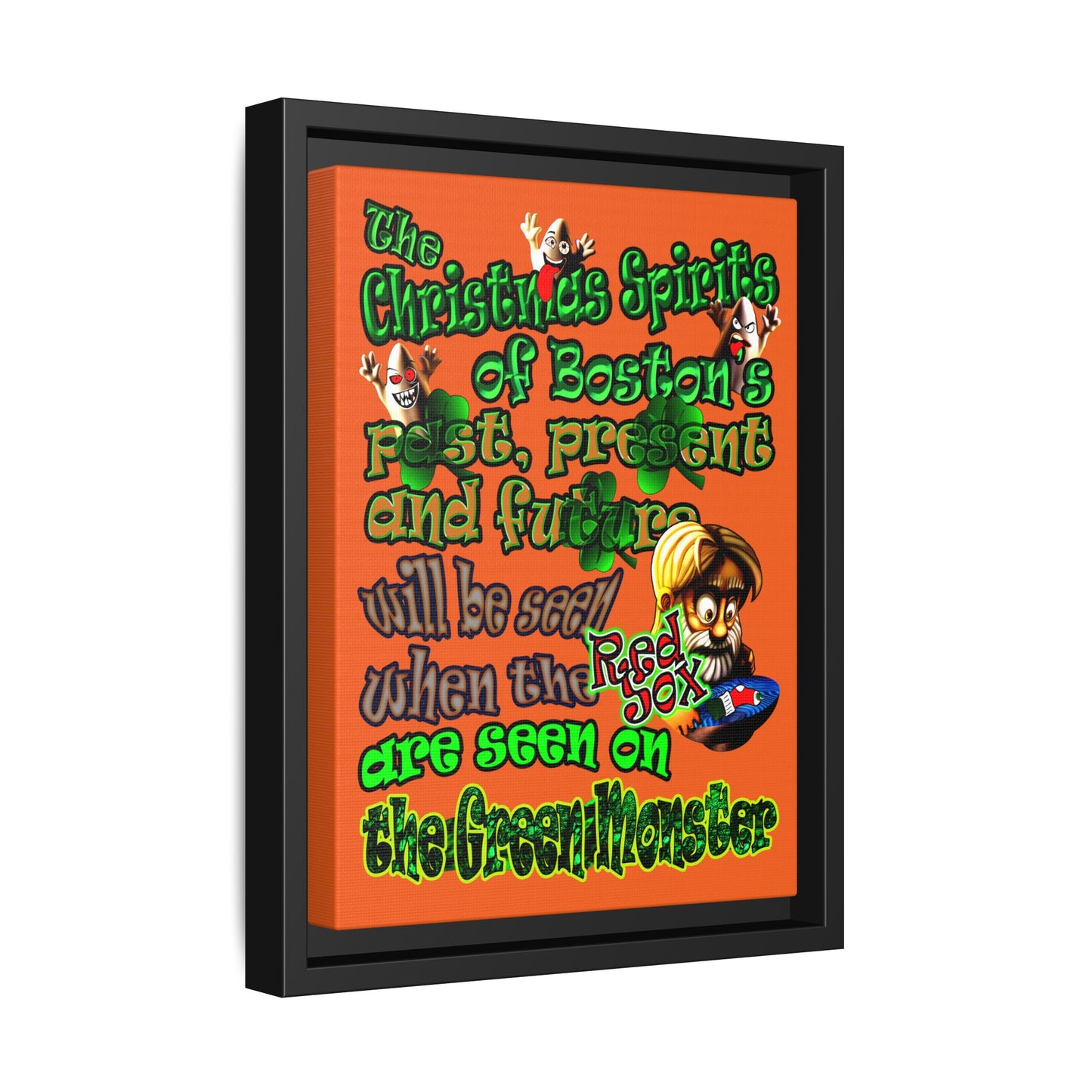 christmas spirits of boston - framed canvas art (orange)