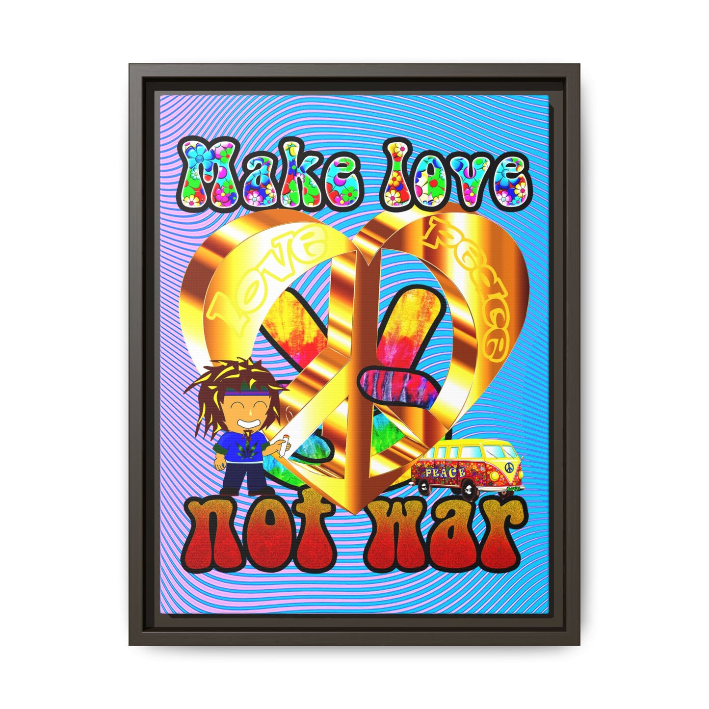 love peace - framed canvas art (light blue-purple wave)