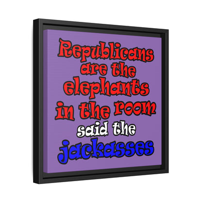 donkeys and elephants - framed canvas art (light purple)