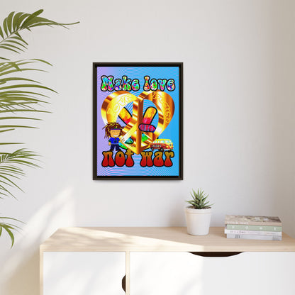 love peace - framed canvas art (light blue-purple wave)