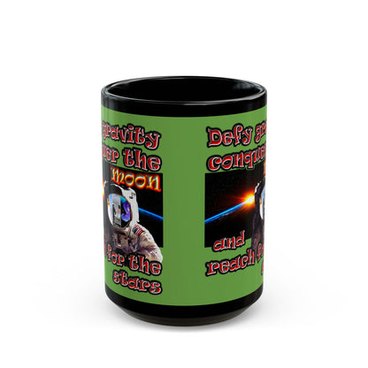 defy conquer reach - Black Mug (green)