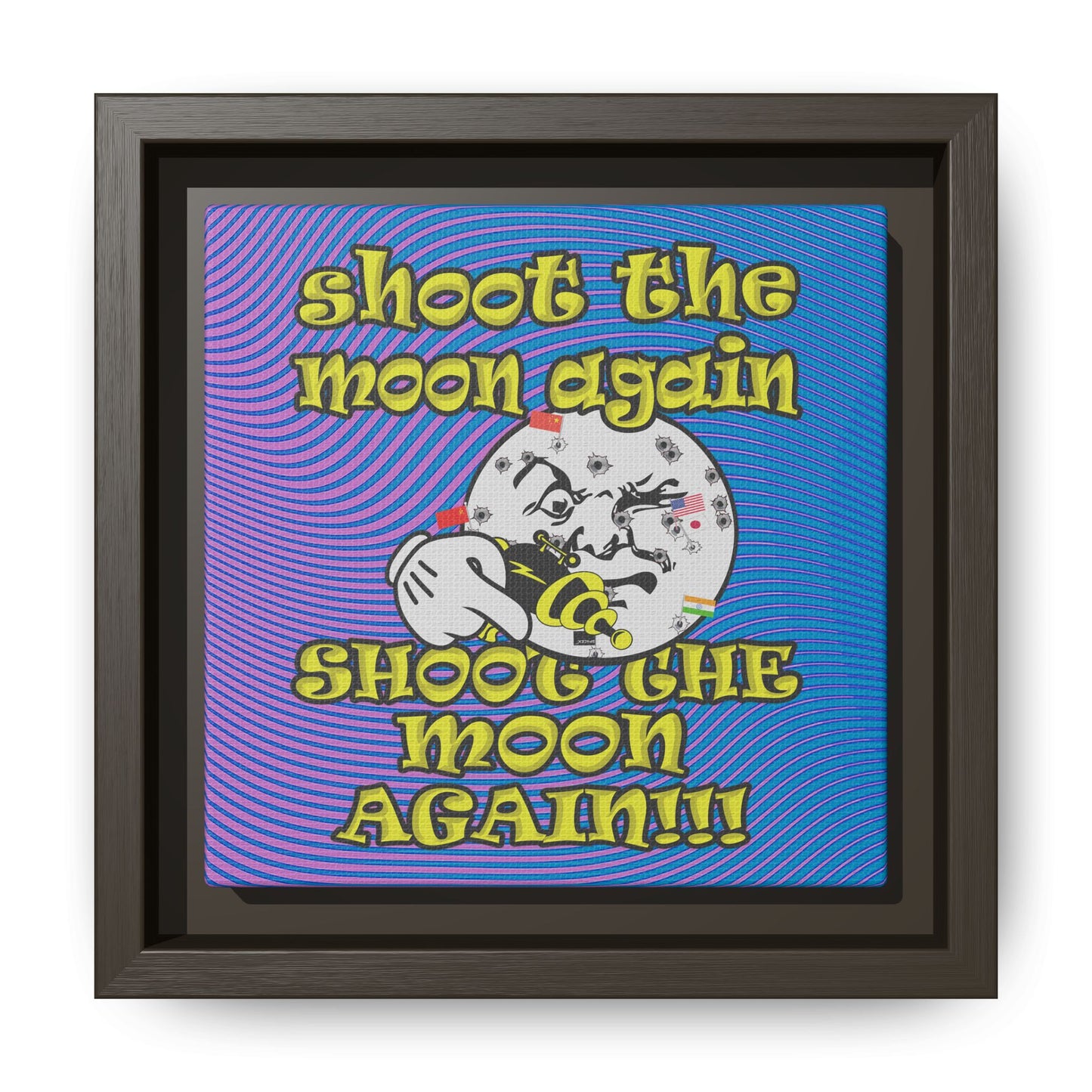 shoot the moon again - framed canvas art (light blue-purple wave)