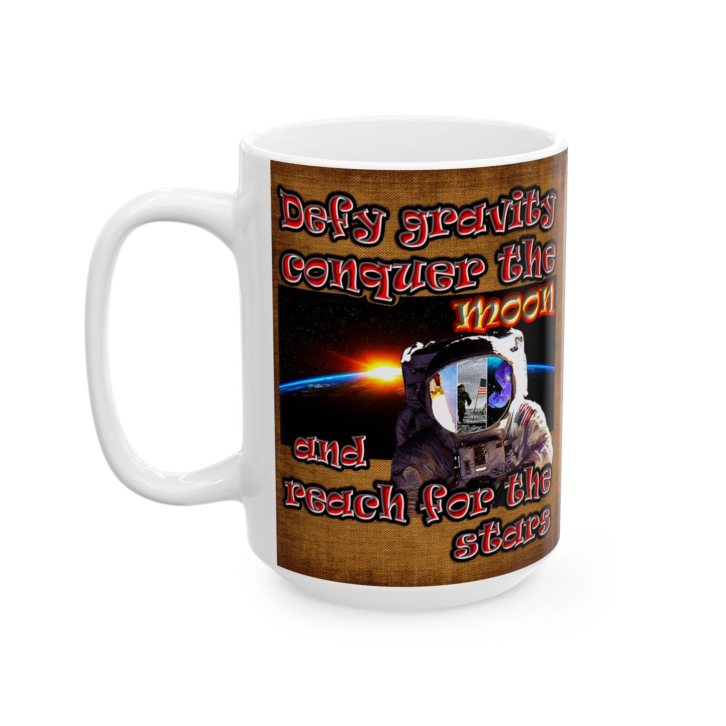 defy conquer reach - White Mug (brown papyrus)