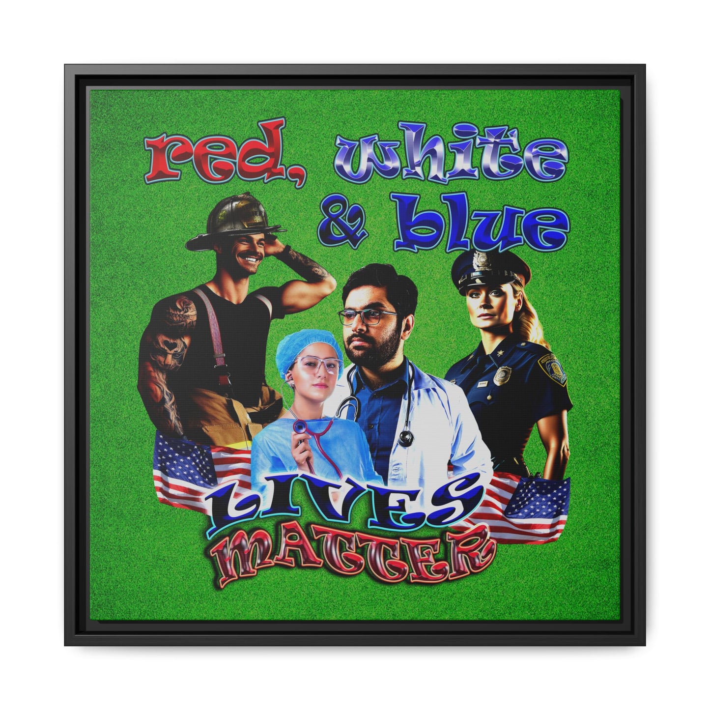 rw&b lives matter - framed canvas art (green turf)