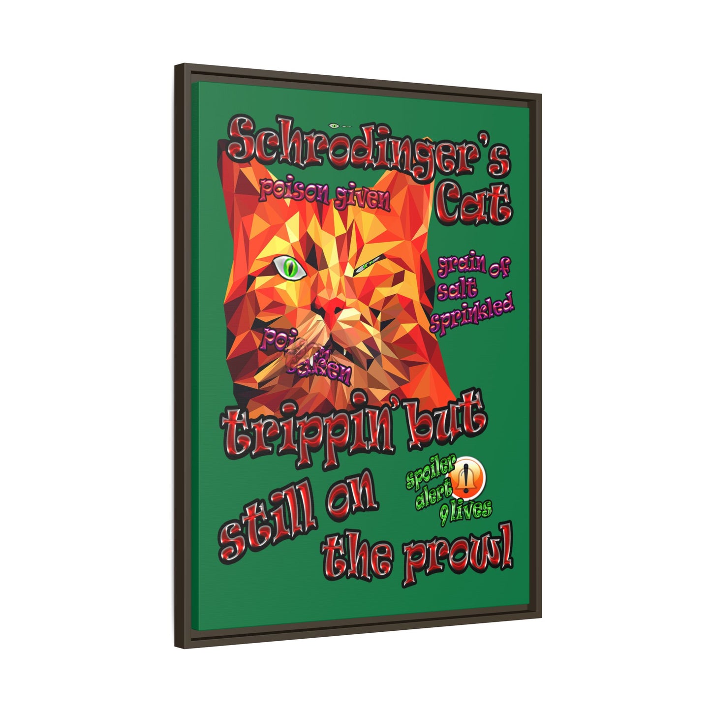 schrodinger's cat - framed canvas art (dark green)