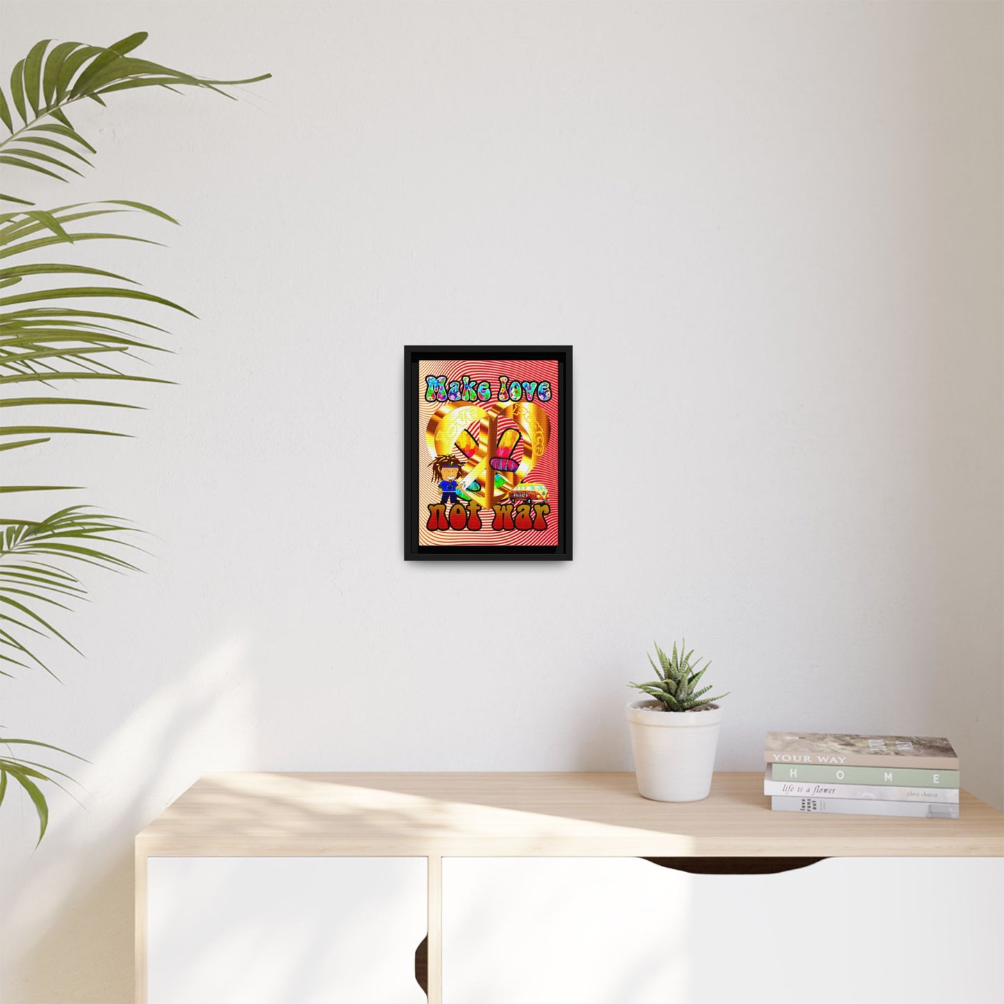 love peace - framed canvas art (yellow-orange wave)