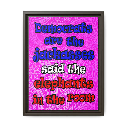 donkeys and elephants - framed canvas art (pink swirl)