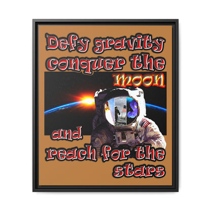 defy conquer reach - framed canvas art (light brown)