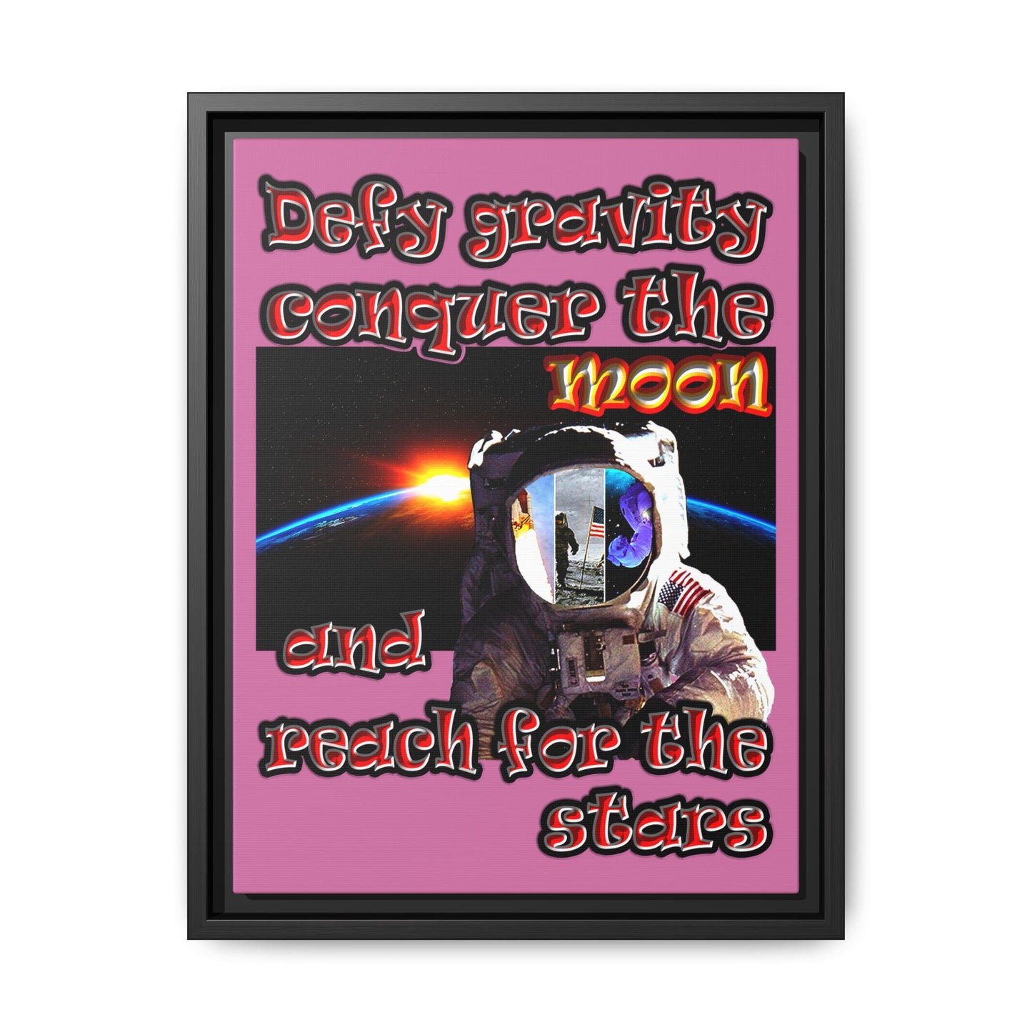 defy conquer reach - framed canvas art (light pink)