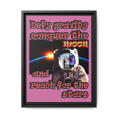 defy conquer reach - framed canvas art (light pink)